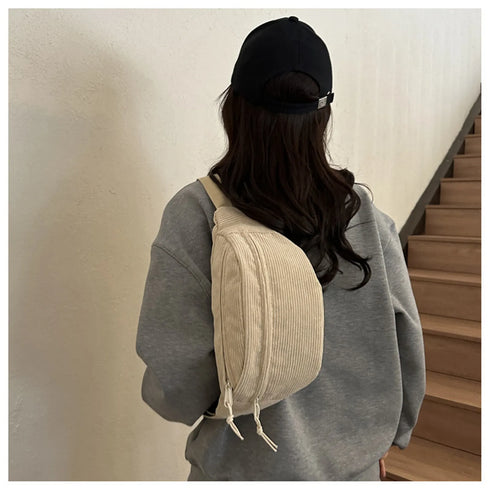 Corduroy Women Waist Bag Canvas Student Shoulder Crossbody Chest Bag Fanny Pack Fashion Phone Banana Female Bum Belt Bags
