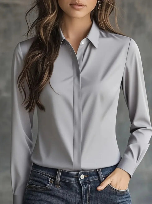 Versatile Long-Sleeved Satin Shirt for Women