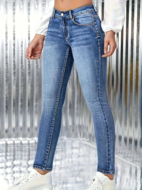 High Waist Blue Skinny Jeans for Women