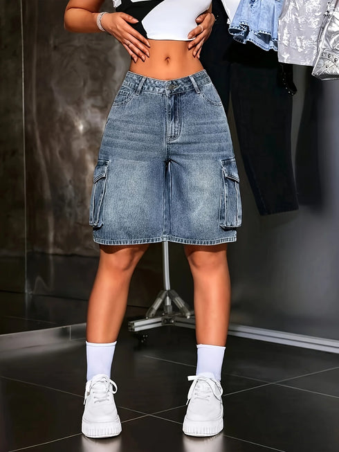 Women's Multi-Pocket Blue Overalls