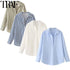 HXAO 2025 Shirts Blouses New Long Striped Shirt Women Long Sleeve Casual Shirts Large Tops Summer Plain Button Up Shirts 088