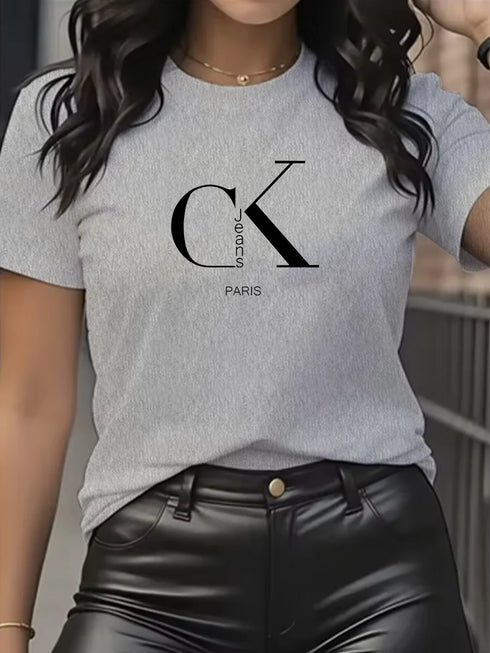 Y2K Cartoon Letter Print Crew Neck T-Shirt for Women