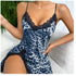 Lace Trim Leopard Nightdress with V Neck and Backless Design