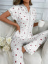 Heart Print Lace Trim Pyjama Set for Women