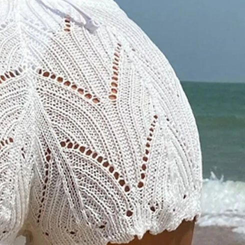 Hollow Drawstring Knitted Bikini Shorts