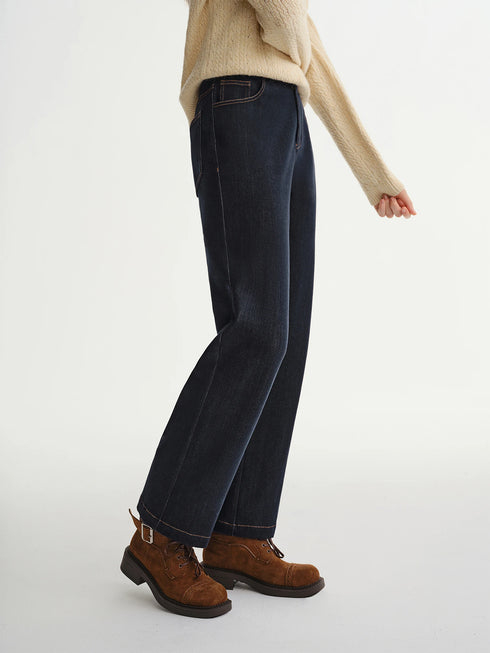 DUSHU Plus Size Women's Double-Layered Fleece Lined Jeans