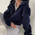 Navy Blue Hooded Cropped Sweatshirt for Women