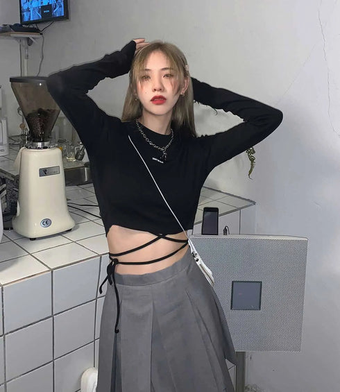 Long Sleeve Crop Top for Women in Black, White, and Blue