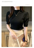 Women's Puff Sleeve Knitted Blouse with Half Turtleneck