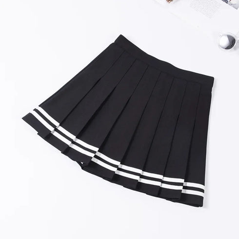 High Waist Pleated Skirt with Cross Embroidery