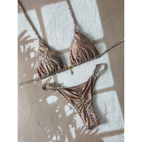 Leopard Print Push Up Bikini Set for Women