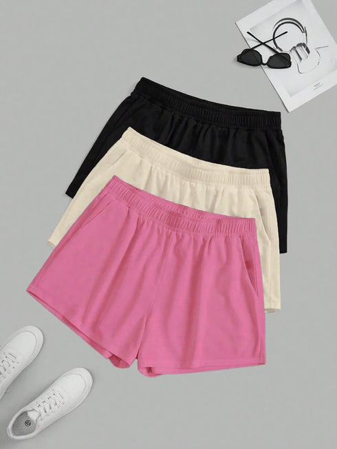 Plus Size Women's Elastic Waist Biker Shorts Set