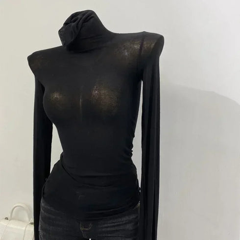 Turtleneck Long Sleeve Cotton Top for Women