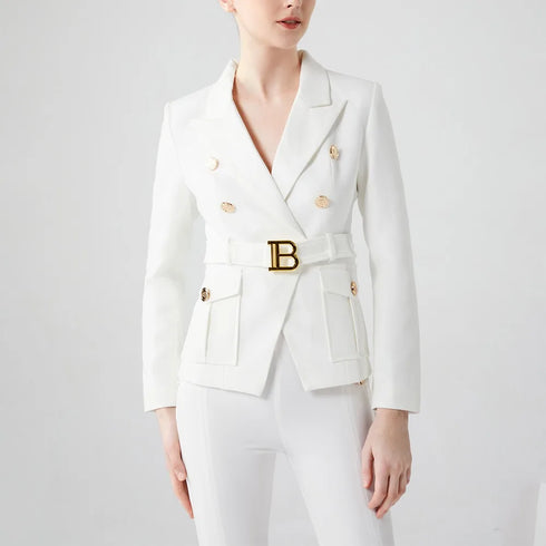 Classic Double Breasted Women's Blazer with Belt