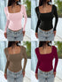 Hot Basic Square Neck Slim Women's Bottoming Clothing Casual Solid Long Sleeve Tops Versatile Fashion Multi-Color Blouse Gifts