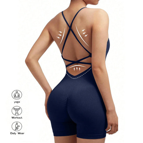 Criss Cross Backless Cami Sports Romper