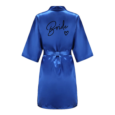 Team Bride Satin Robe with Black Letters