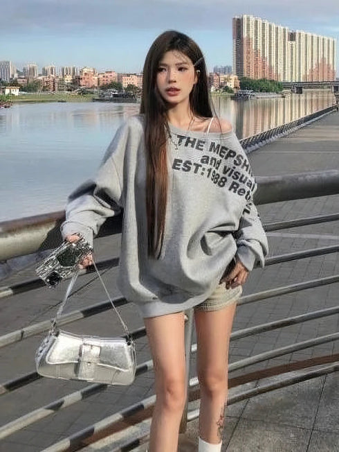 Oversized Graphic Long Sleeve T-Shirt for Women