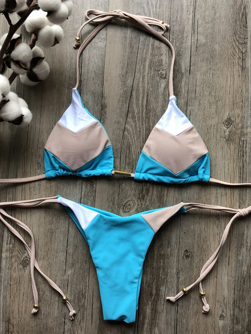 Multicolour Push Up Ribbed Bikini Set