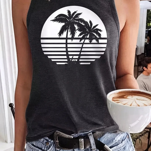 Women's Coconut Tree Print Sleeveless Tank Top
