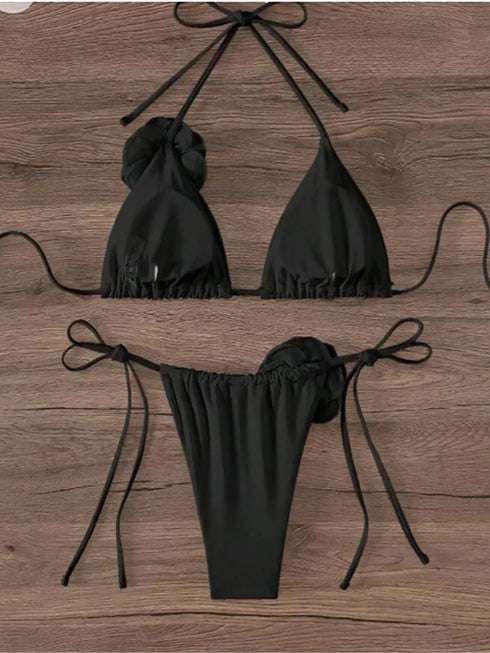 Floral Halter Strappy Bikini Set for Women