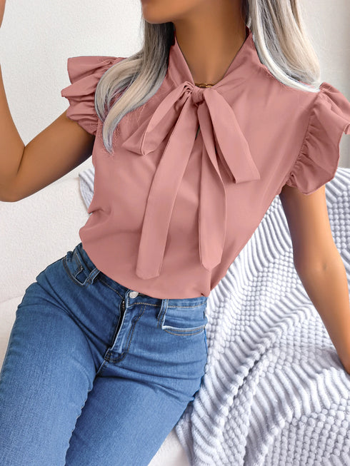 Women's Ruffle Short Sleeve Chiffon Blouse
