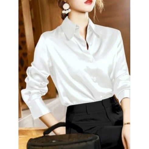 Plus Size Satin Long Sleeve Blouse for Women