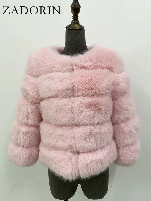 Elegant Faux Fur Coat in Black and White for Women