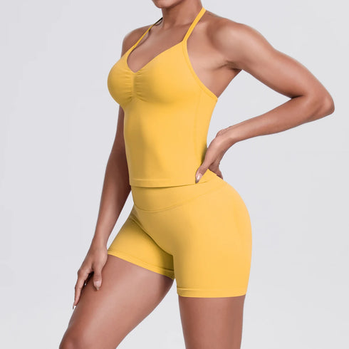 Yoga Shorts Set with Built-In Bra for Women