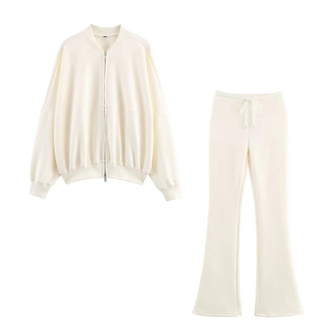 Casual Sports Set with Bomber Jacket and Flare Pants