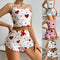 Heart Women Pajamas Set Shorts Sleepwear Love Print Top