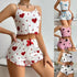 Heart Women Pajamas Set Shorts Sleepwear Love Print Top