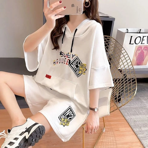 Women's Casual Hooded Cotton Two Piece Set