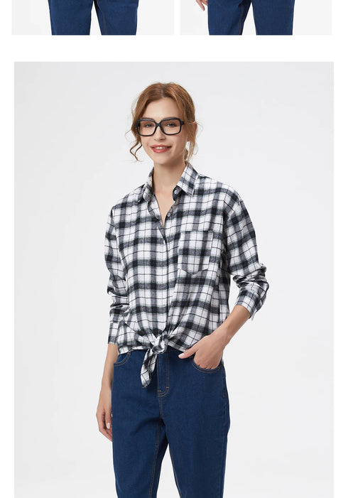 Loose Women's Plaid Shirt - Long Sleeve Casual Blouse