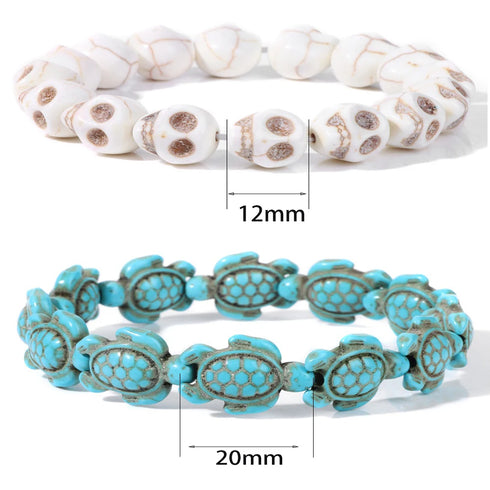 Hot Selling Sea Turtles Beads Bracelet Turquoise Skull Stretch Jewelry