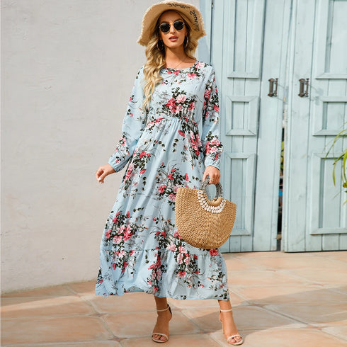 Summer Bohemian Maxi Dress with Long Sleeves