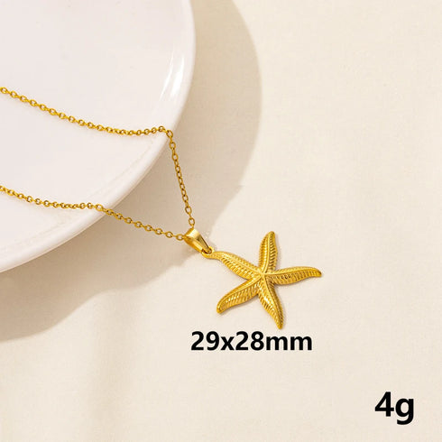 Stainless Steel Textured Starfish Pendant Necklace