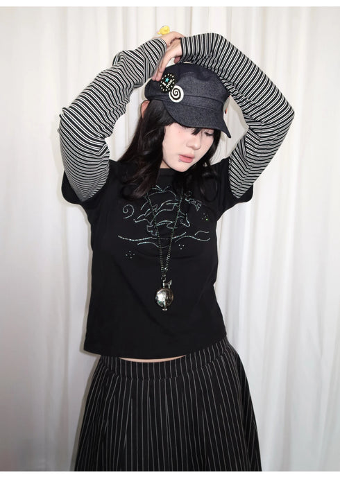 Tonngirl Y2K Vintage Long Sleeve Patchwork T-shirt