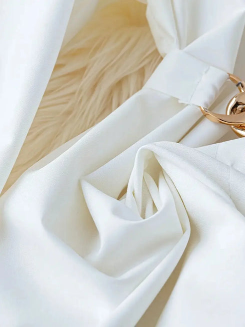French-Inspired Cinched Waist Blouse in White