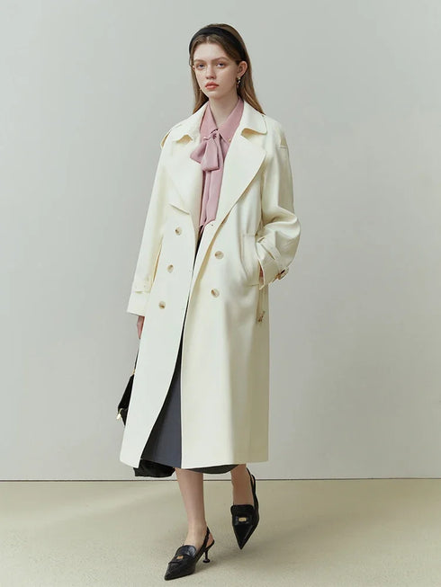 Classic Double-Breasted Mid-Length Trench Coat for Women