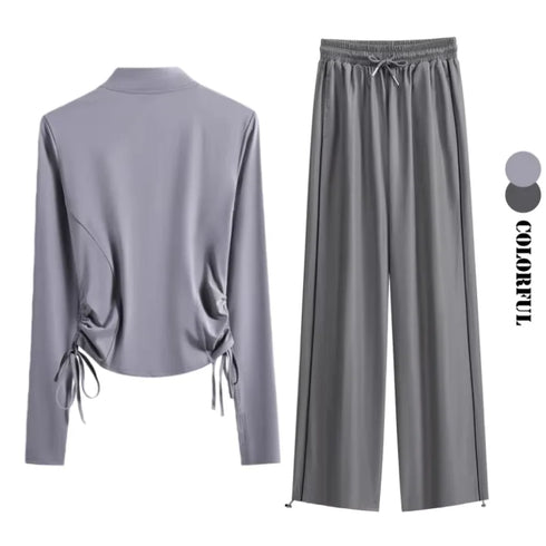 DRUR Women's 2 Piece Sweatsuit Set with Long Sleeve Top