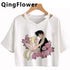 Kawaii Anime Cartoon Tee for Women - V-Neck Short Sleeve Top