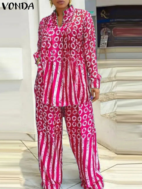Plus Size VONDA Women Matching Sets Long Sleeve Suits