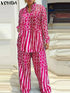 Plus Size VONDA Women Matching Sets Long Sleeve Suits