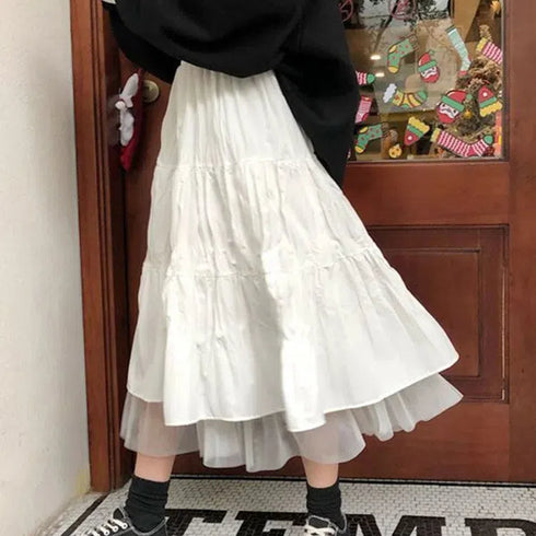 Long Tulle Midi Skirt with High Waist Design