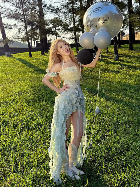 Weird Puss Y2K 3D Flowers 2-Piece Dress Set