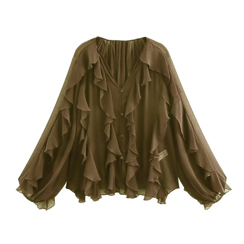 Women’s Casual Ruffled V-Neck Blouse