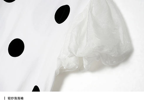 Women's White Polka Dot Puff Sleeve Blouse