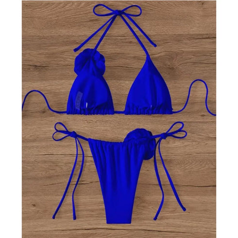 Floral Bandeau Thong Bikini Set for Women