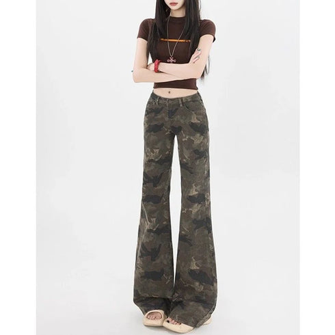 Chic Camouflage Wide Leg Jeans for Women